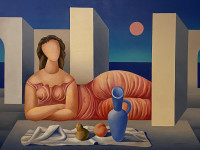 Mario Carreño. Cuba, 1913-Chile, 1999. Me gusta cuando callas, óleo sobre tela, 85 x 120 cm., 1987